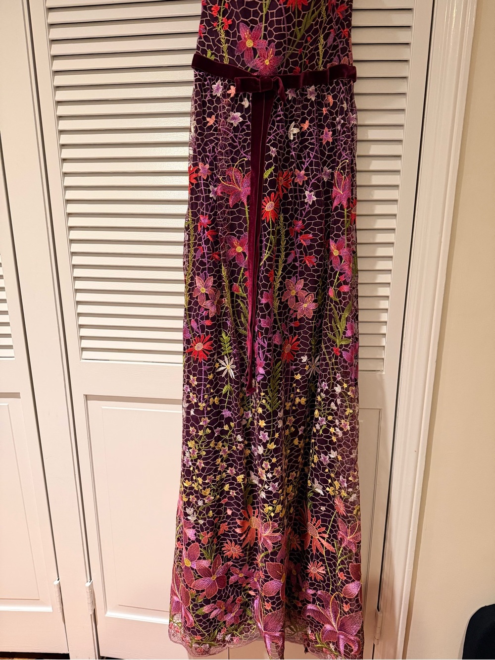 Marchesa Notte Floral Embroidered Purple Strapless Dress - Picture 3 of 7